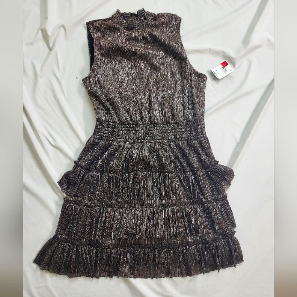1. State Metallic Brown Tiered Mini Dress